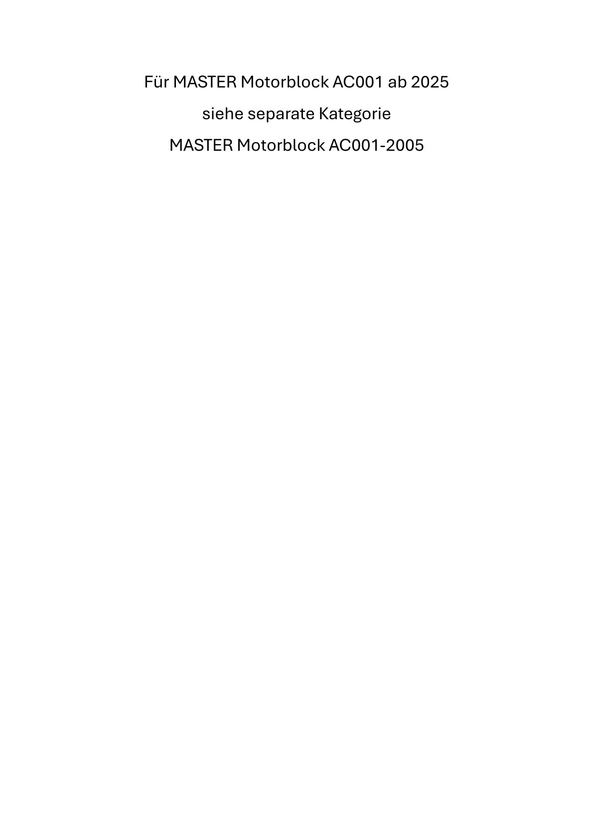 Master Motorblock AC001-2025: s. sep. Kateg. MASTER Motorblock AC001-2005
