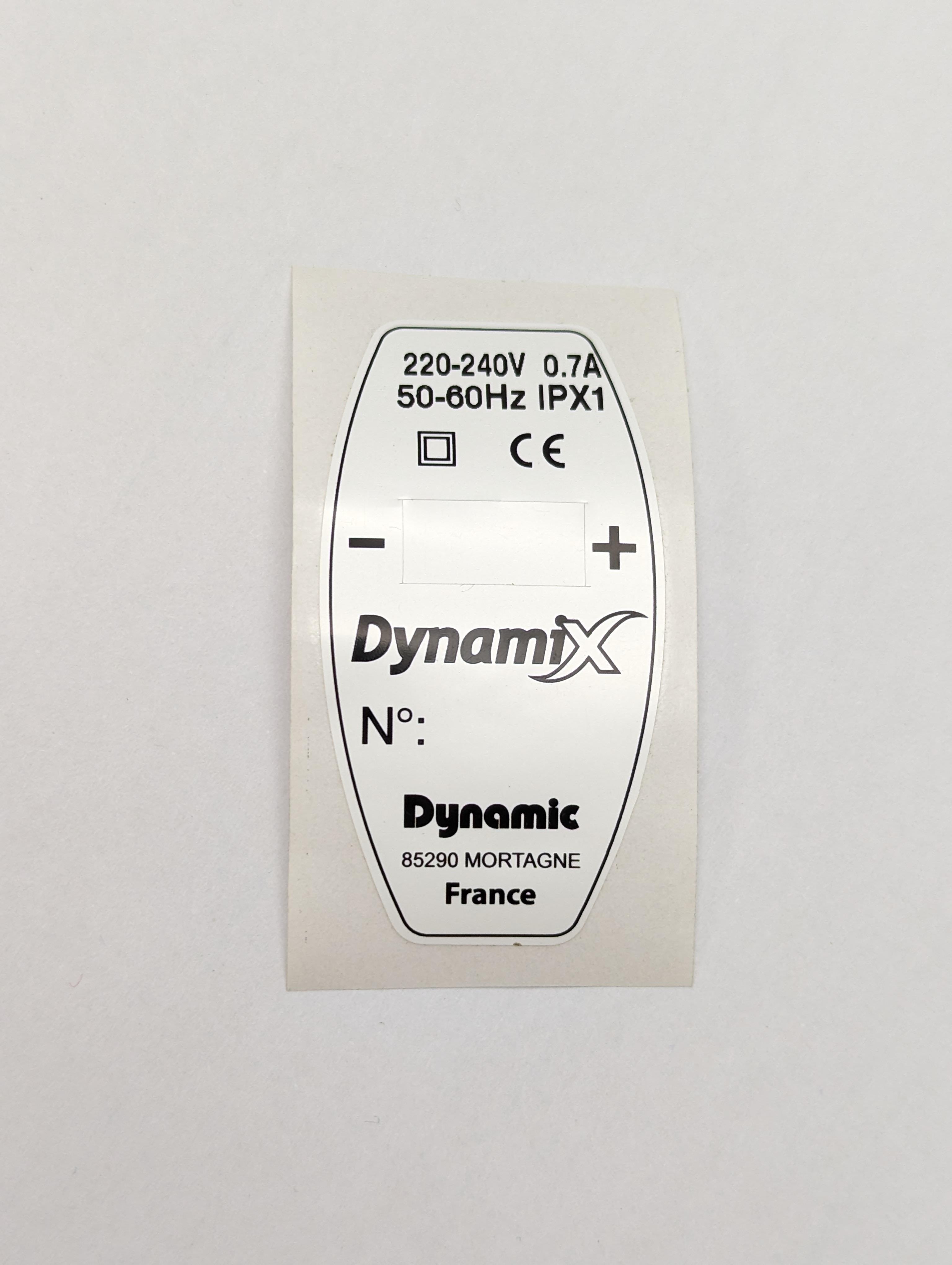 Typenschild 220 -  240 V Dynamix D160 (0.7A)